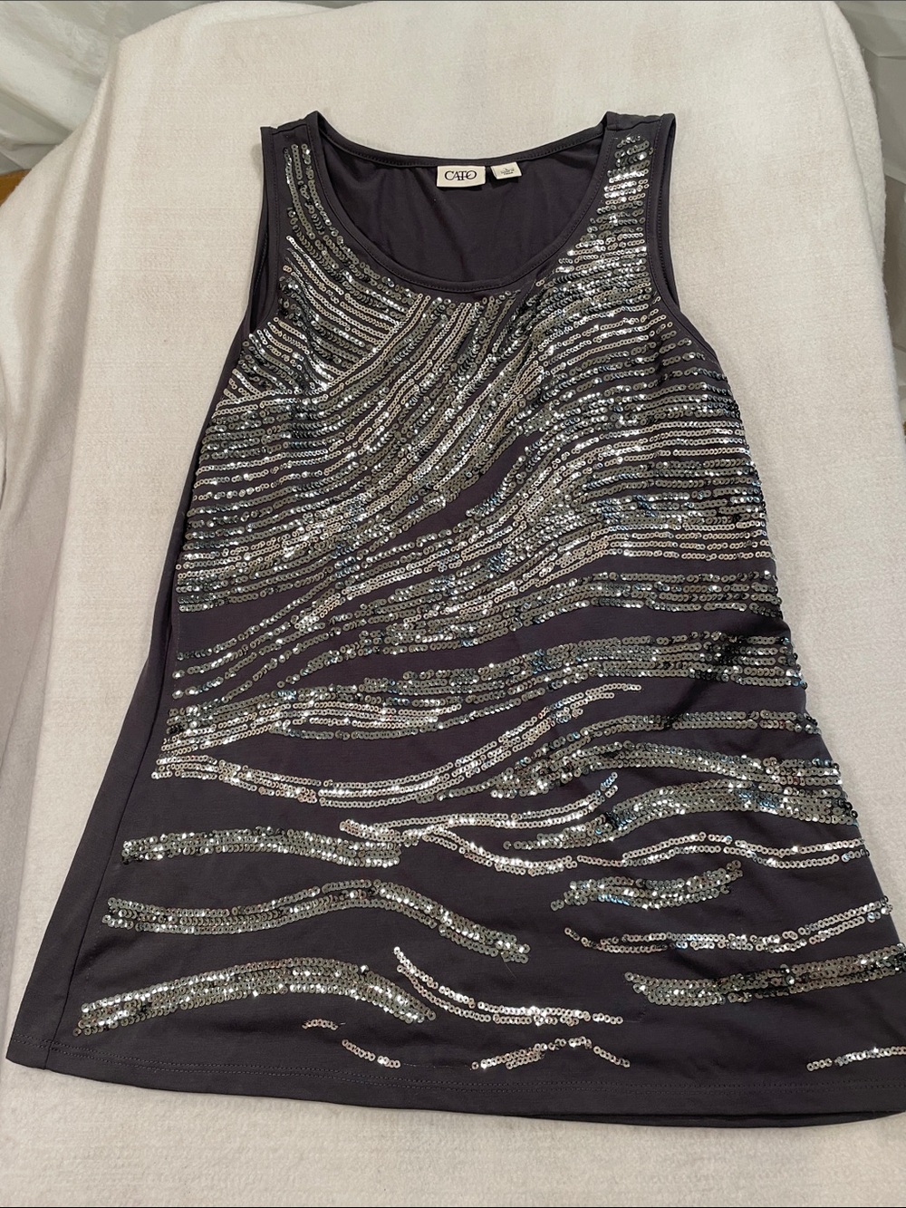 Cato Black Tank Top with Silver Sequin Waves